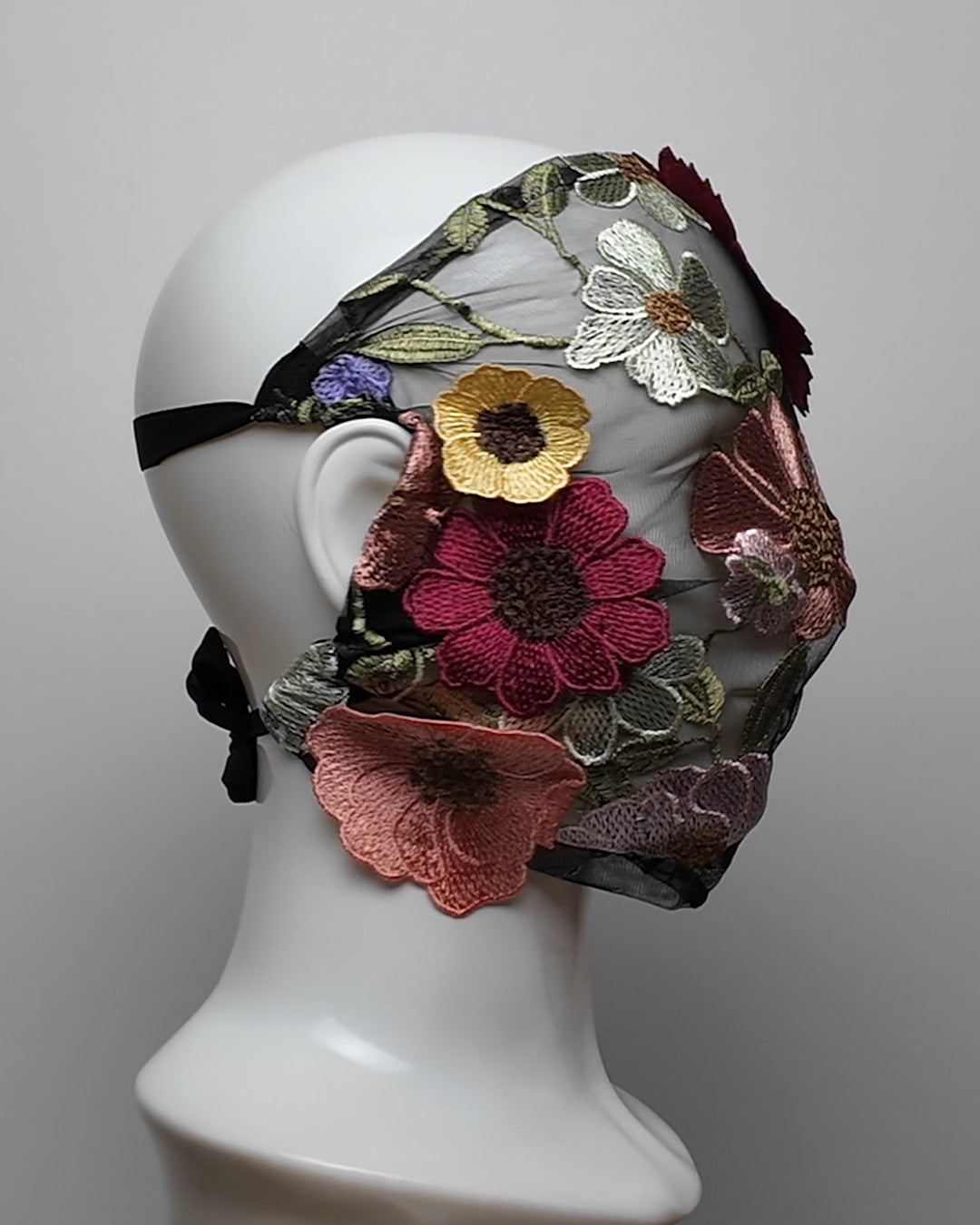 Colorful Floral Embroidery Full Face Mask