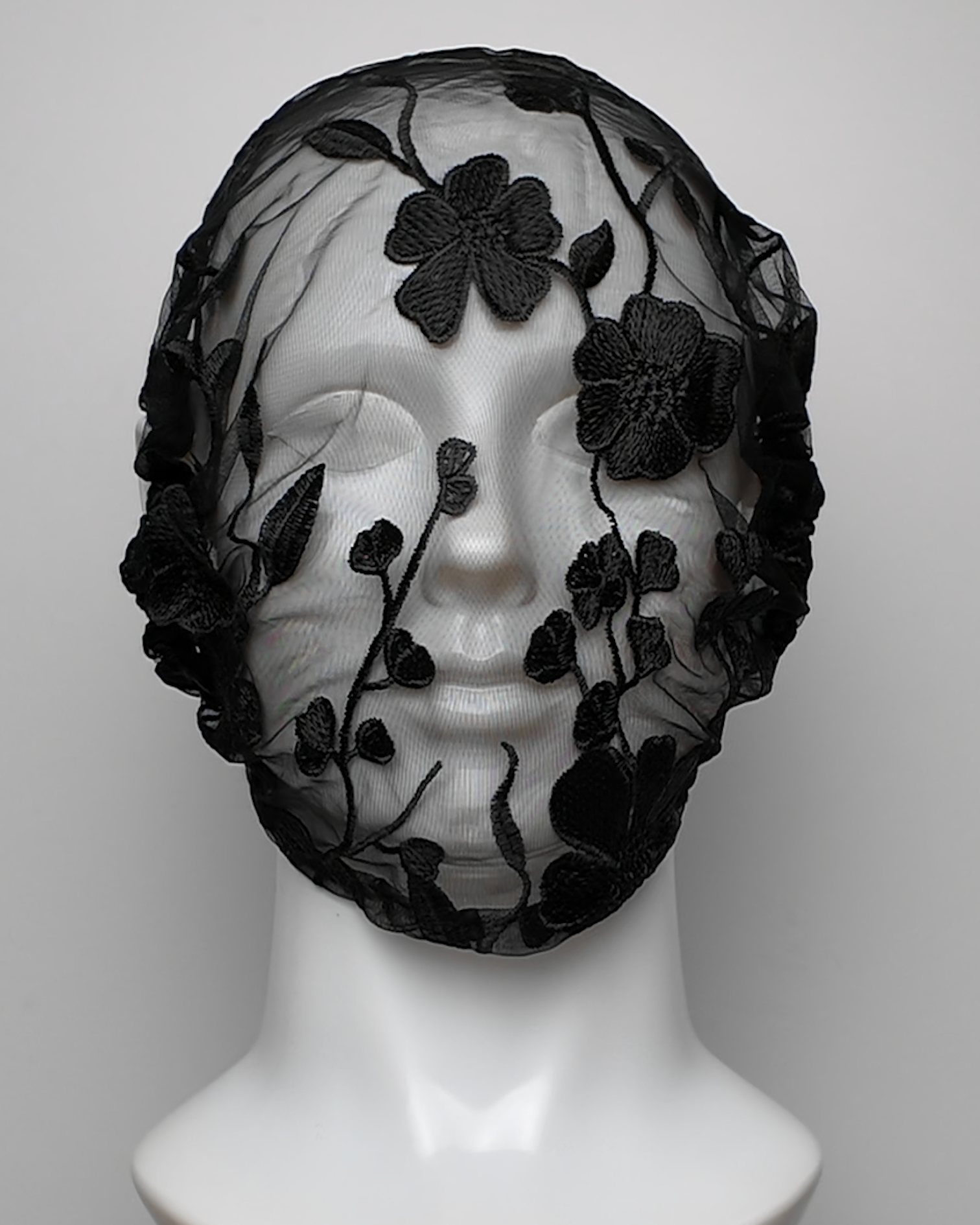 Black Floral Embroidery Full Face Mask