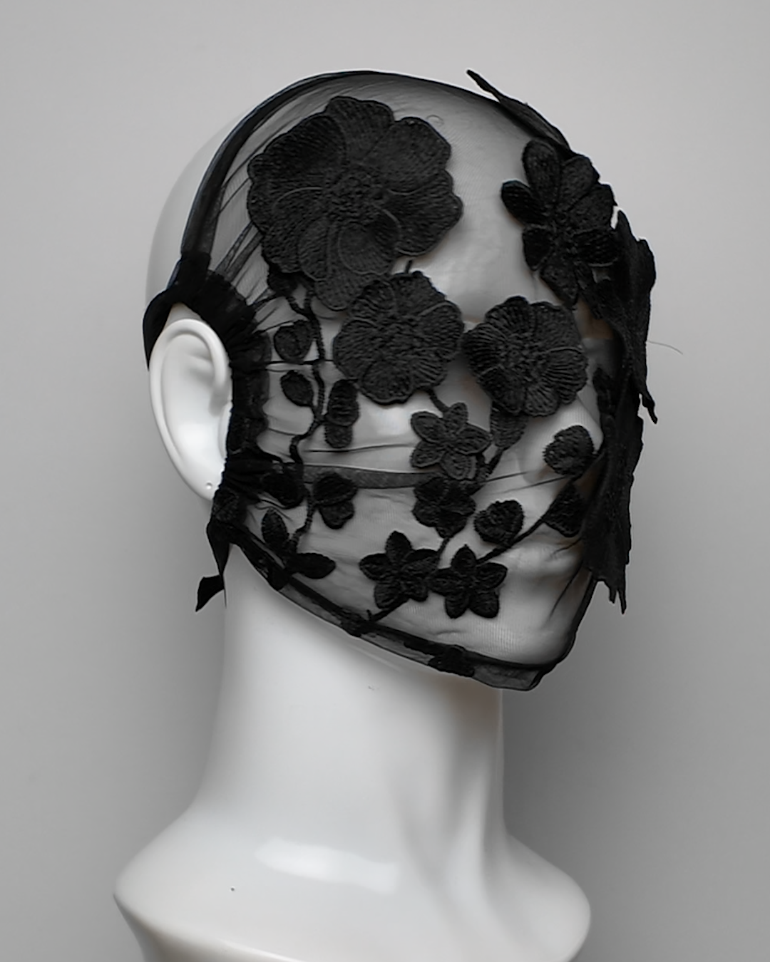 Black Floral Embroidery Full Face Mask