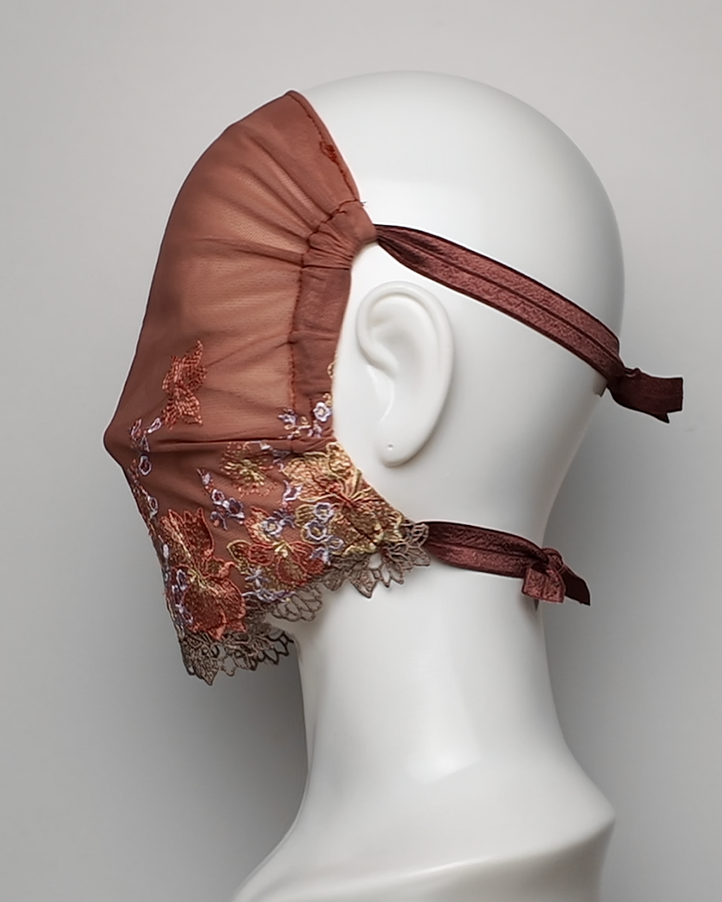 Floral Embroidered Mesh Full Face Mask