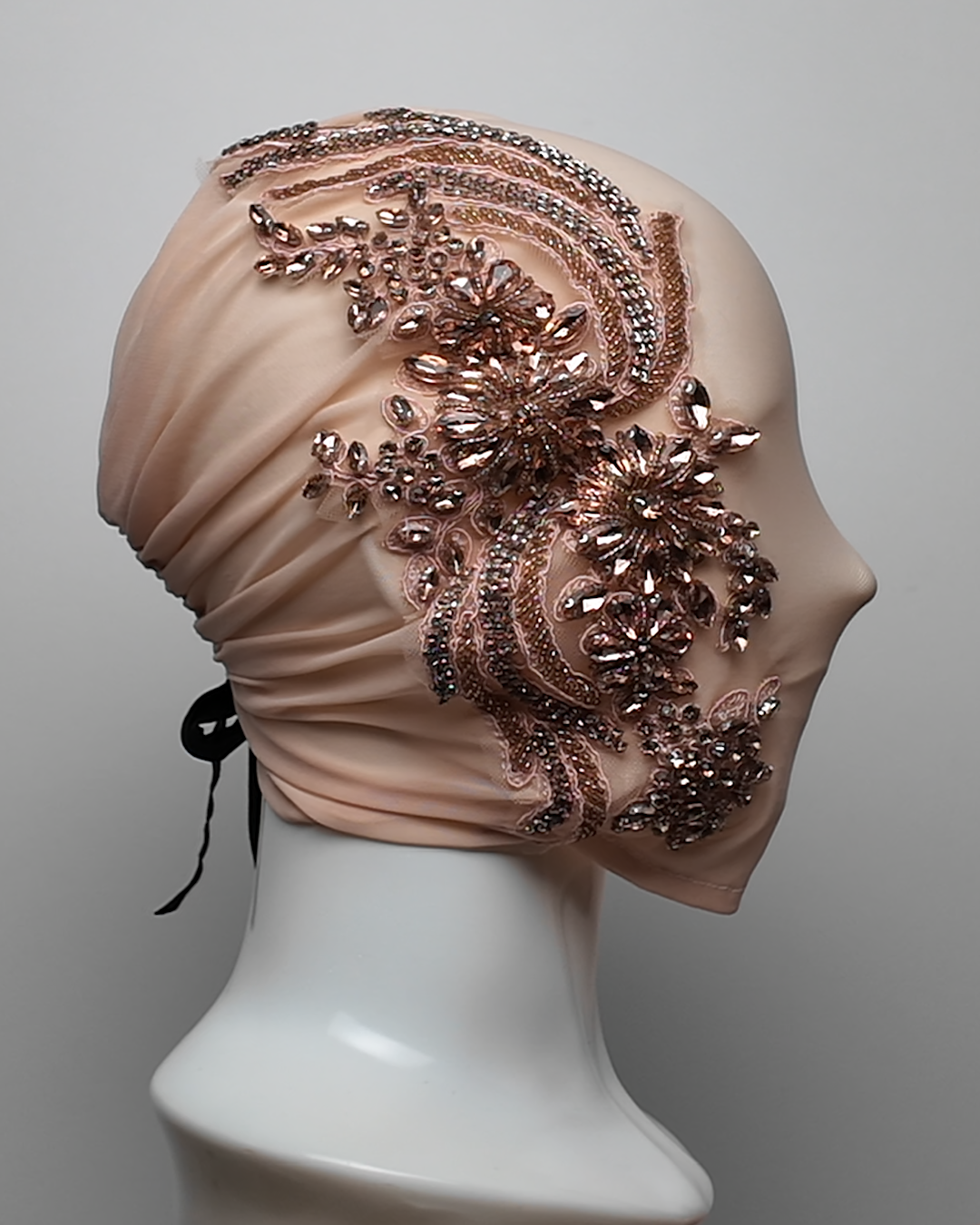 Peach Crystal Embellished Full Face Mask