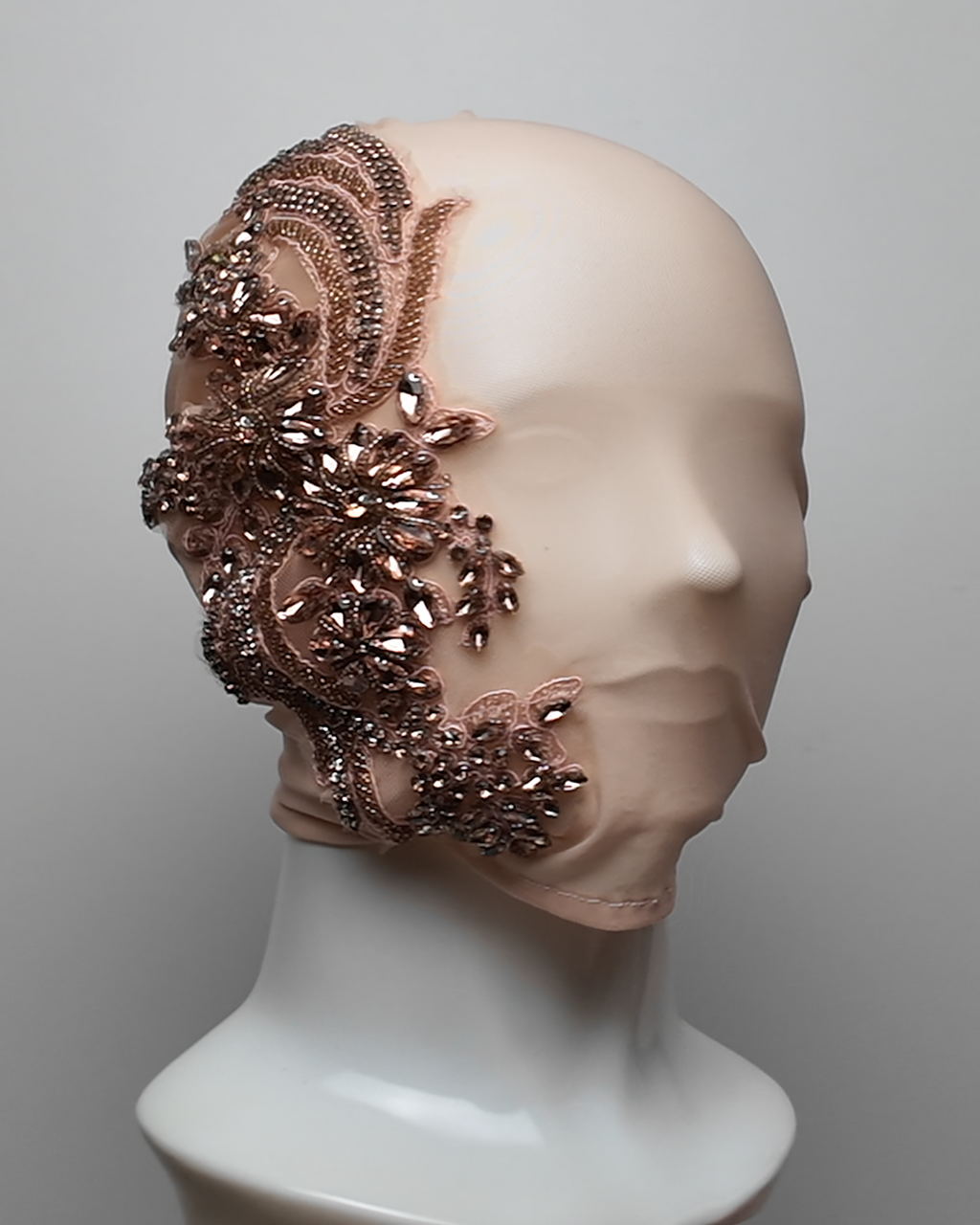 Peach Crystal Embellished Full Face Mask