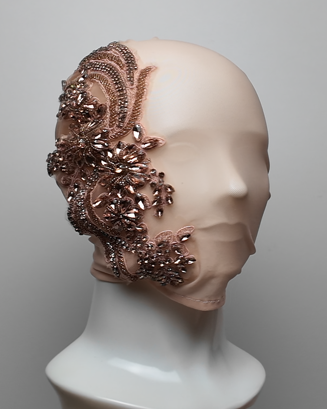 Peach Crystal Embellished Full Face Mask