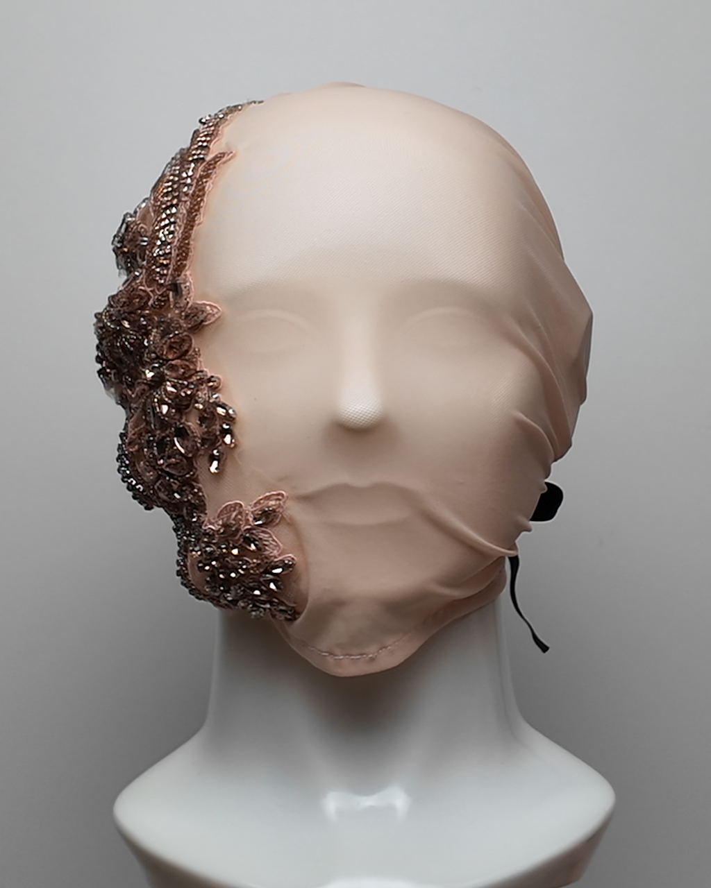 Peach Crystal Embellished Full Face Mask