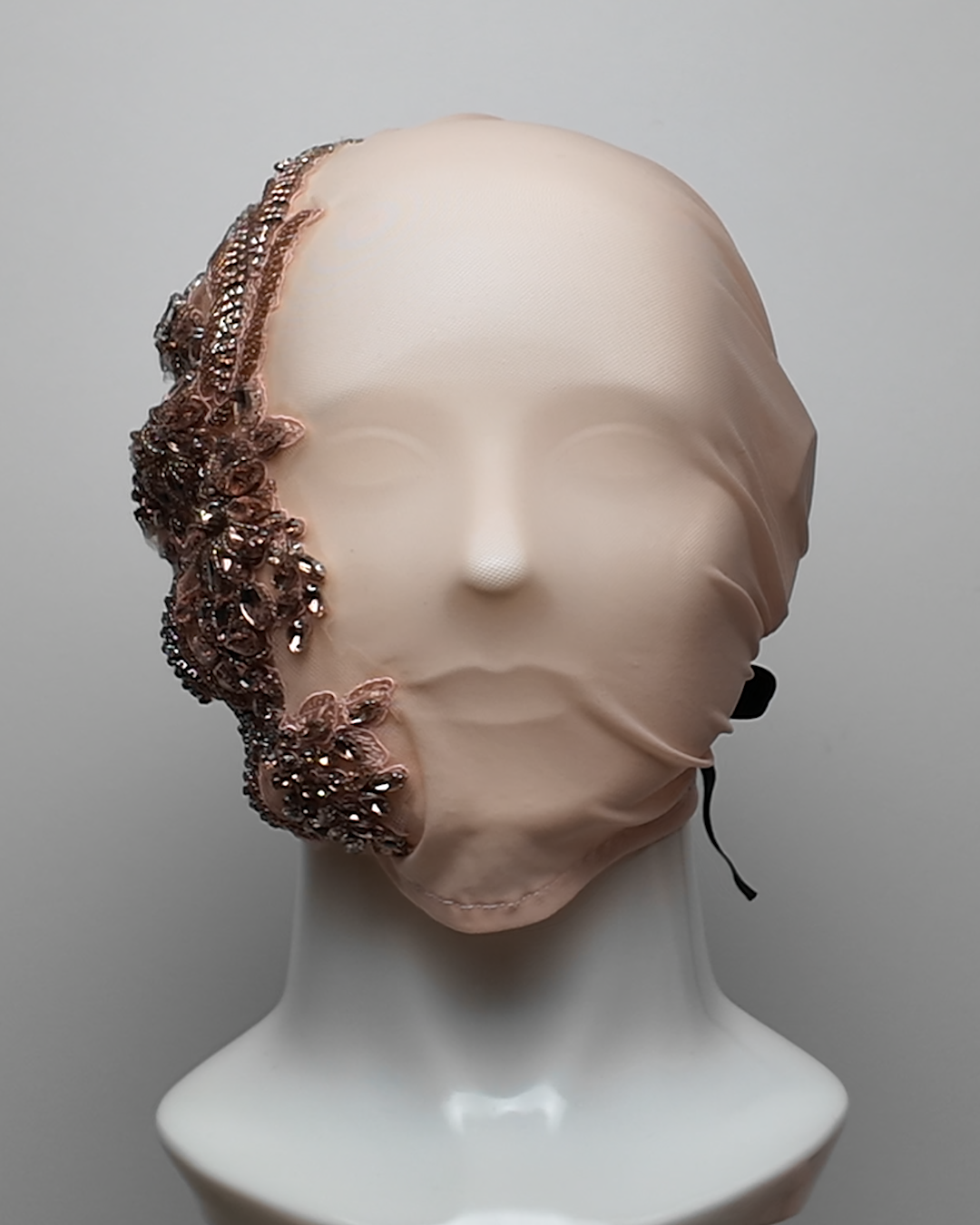 Peach Crystal Embellished Full Face Mask