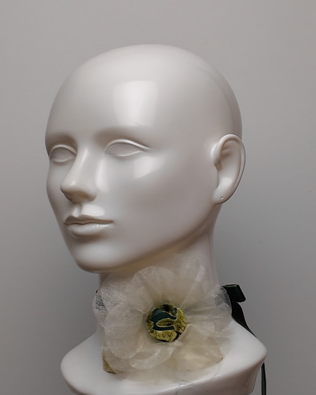 Green Organza & Velvet Floral Choker
