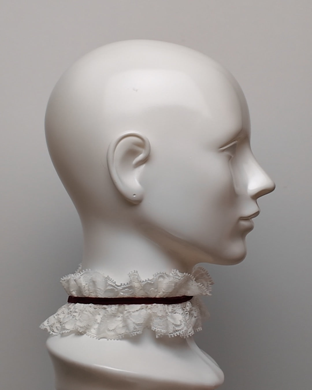 Ivory & Burgundy Velvet Ruffled Lace Choker - Market