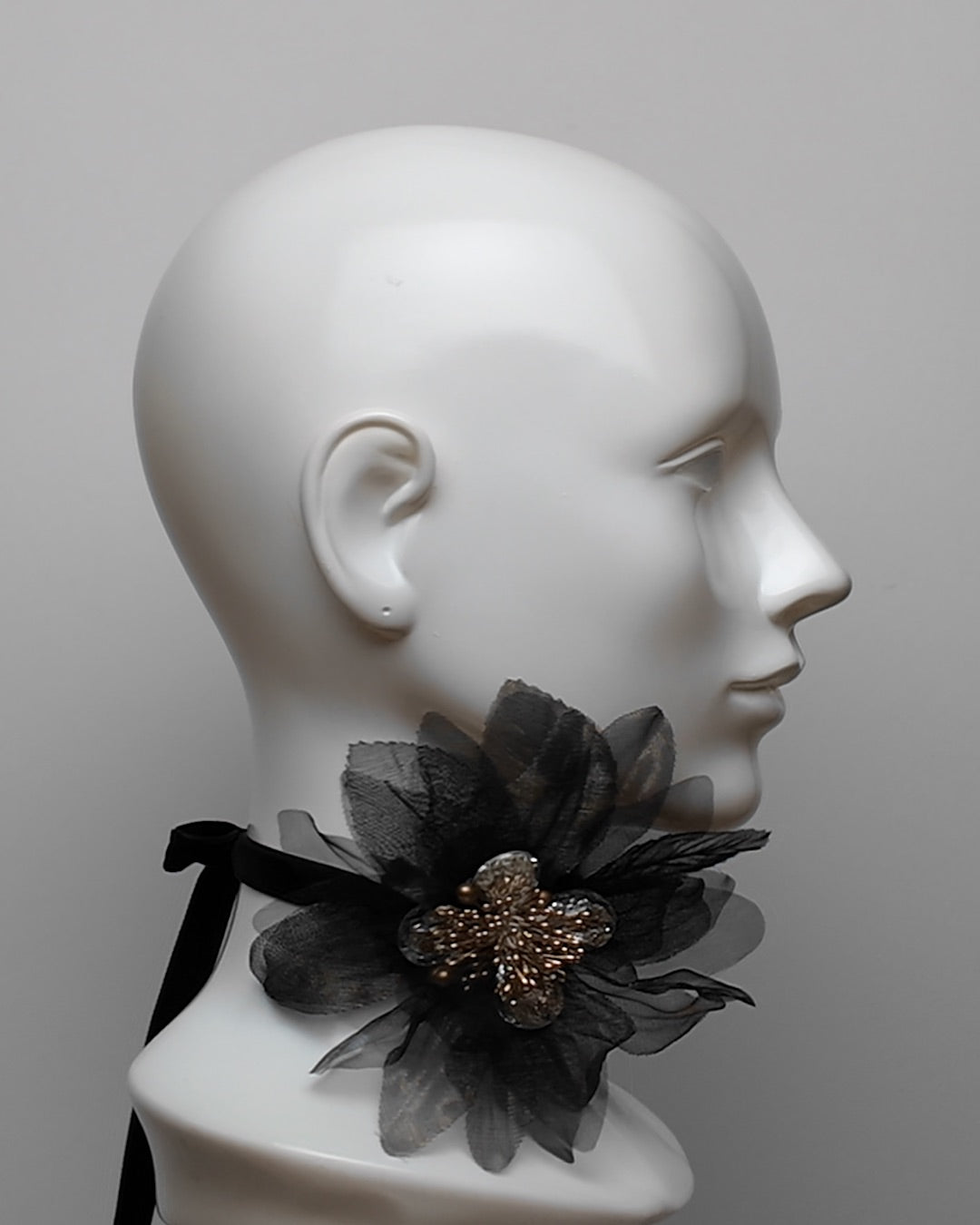 Black Organza & Velvet Floral Choker
