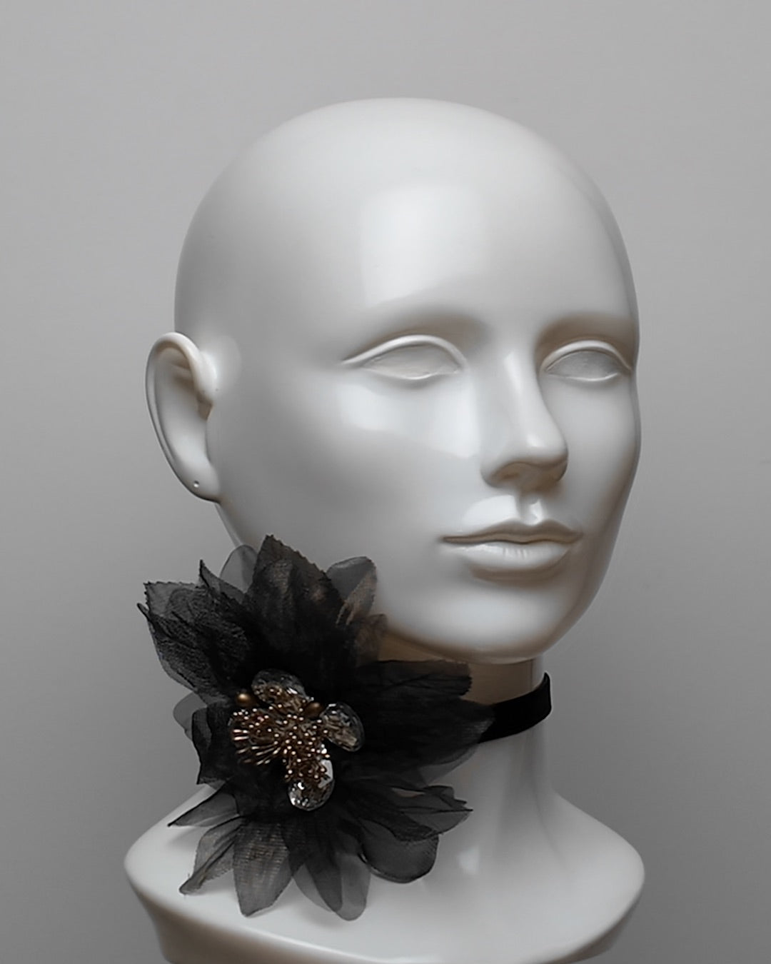 Black Organza & Velvet Floral Choker