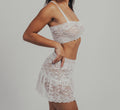 White Lace Ruffled Drop-waist Miniskirt with Satin Rosette Detail