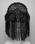 Obsidian Beaded Fringe Face Head Mask with Crystal Embellishment