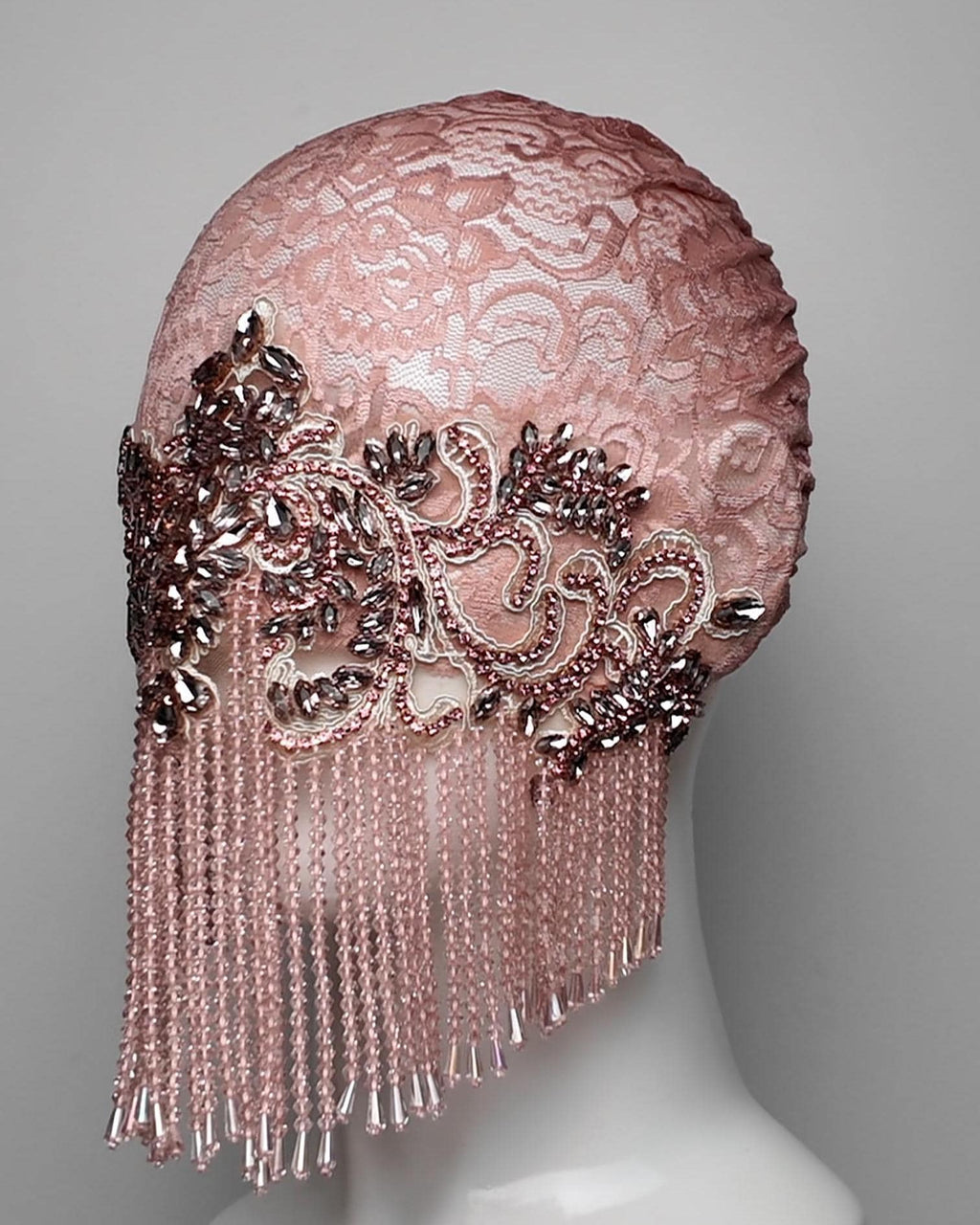 Rose Beaded Fringe Lace Mask with Crystal Embellishment