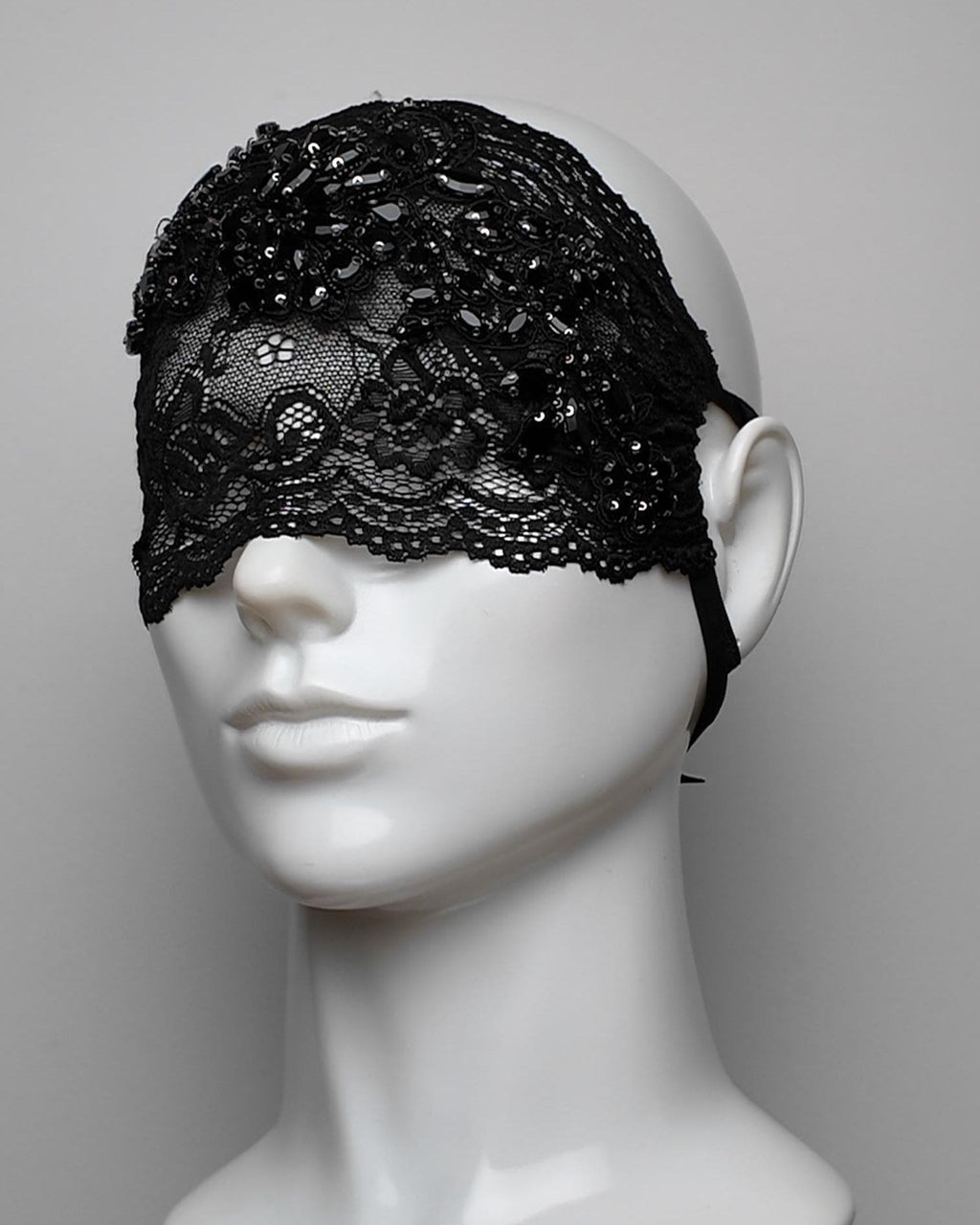 Embellished Black Crystal See Through Lace Eye Mask