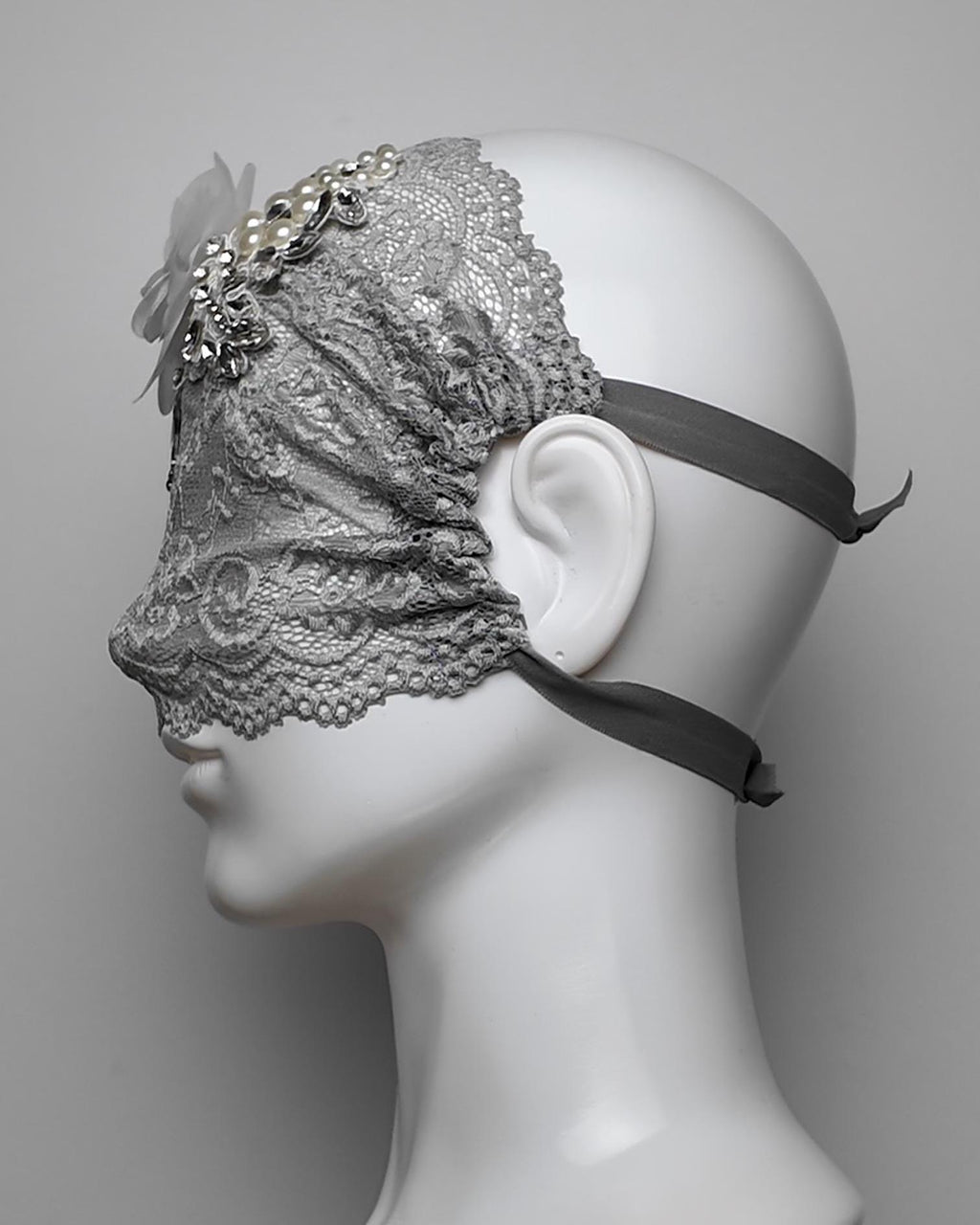 Embellished Crystal 3D Flower Sheer Lace Eye Mask