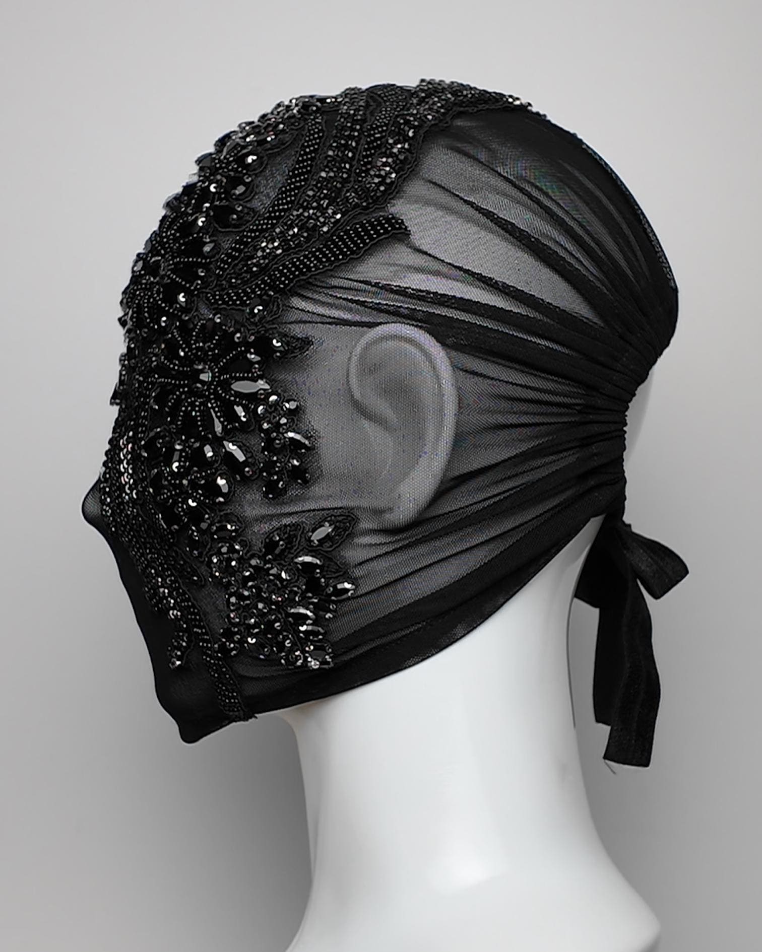 Black Crystal Embellished Overhead Mask