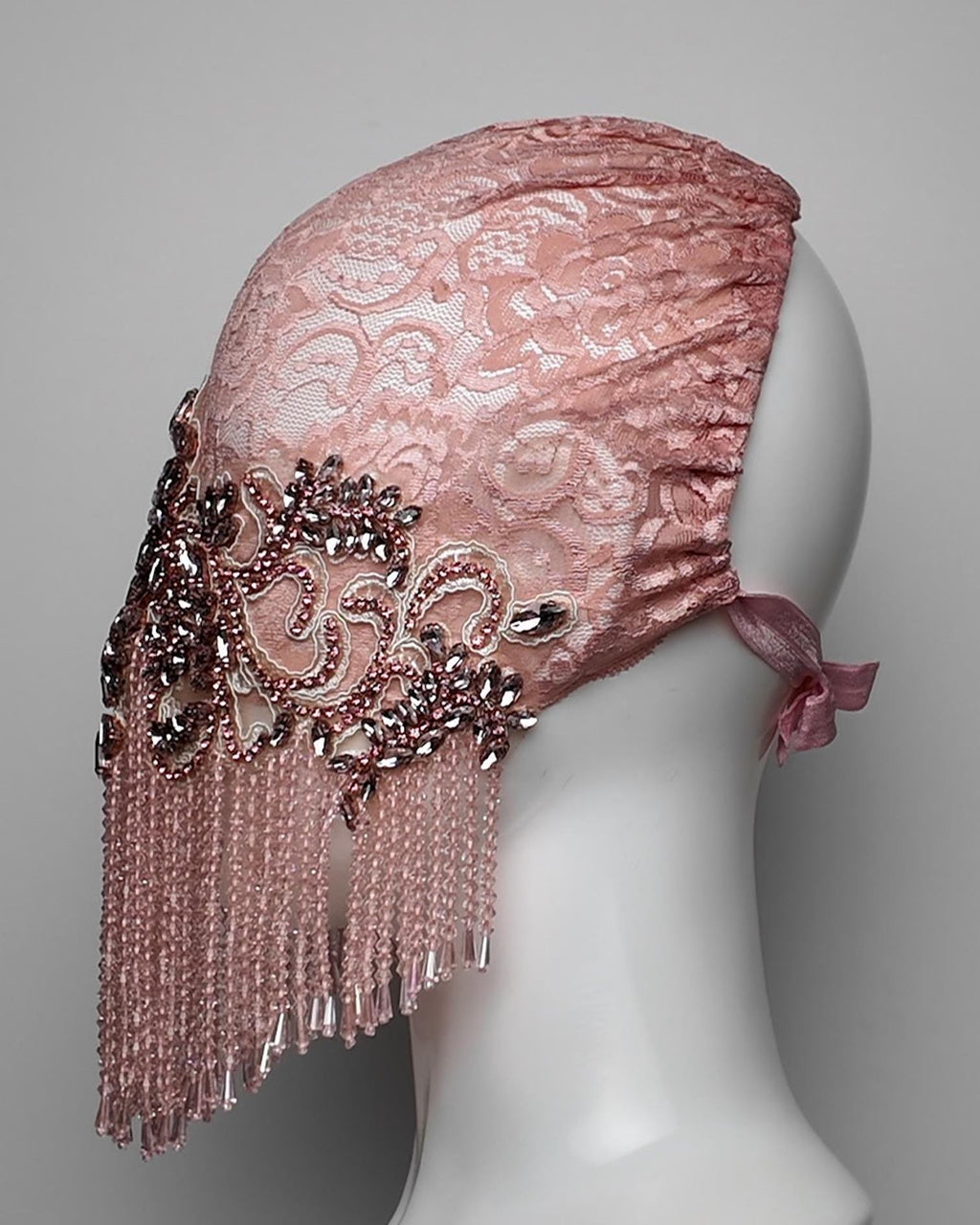 Rose Beaded Fringe Lace Mask with Crystal Embellishment