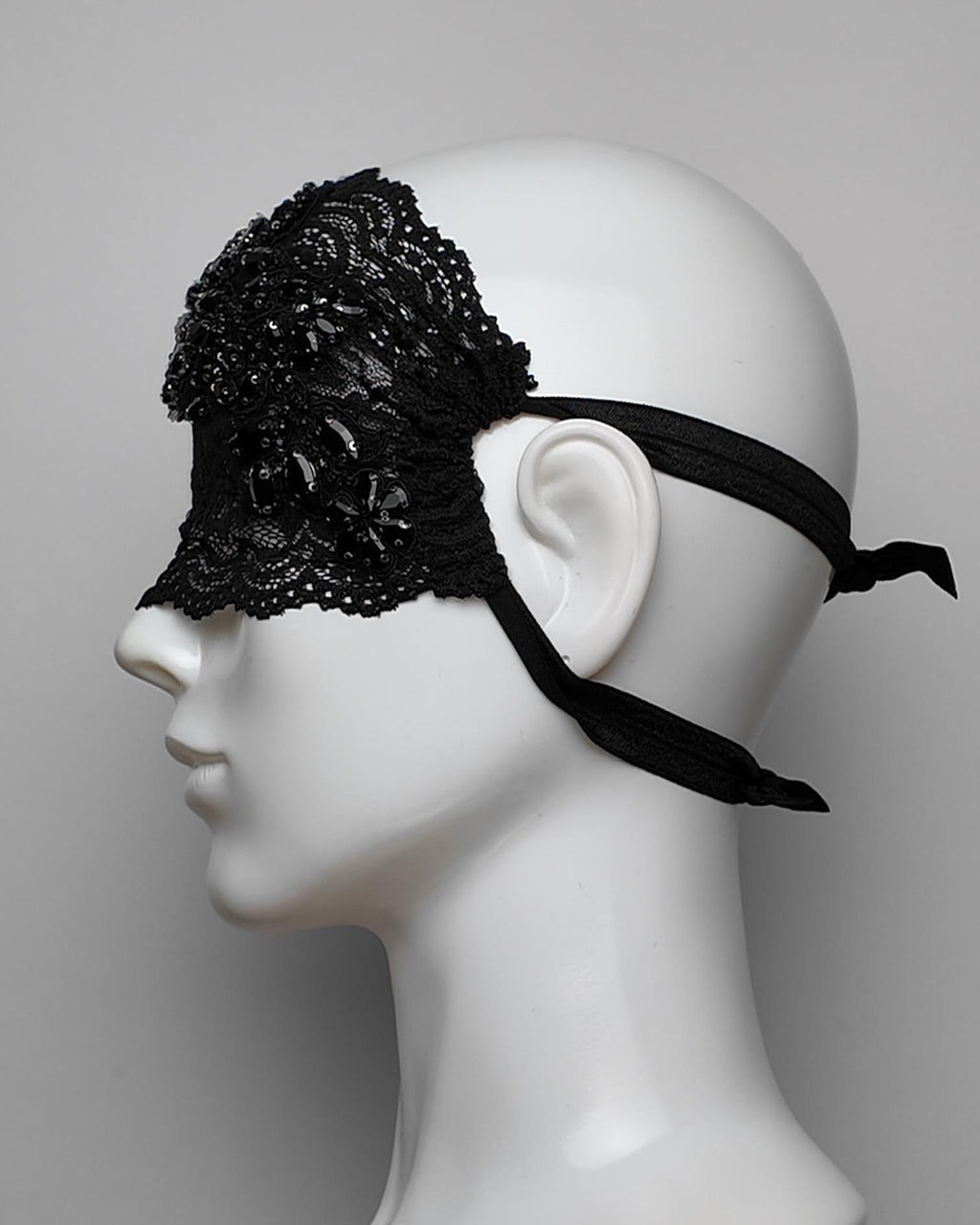 Embellished Black Crystal See Through Lace Eye Mask