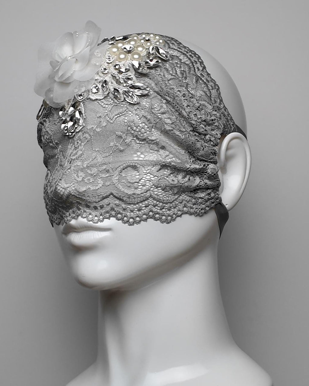 Embellished Crystal 3D Flower Sheer Lace Eye Mask