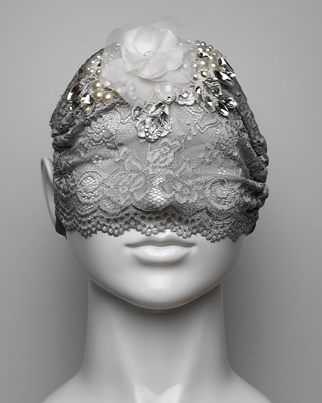 Embellished Crystal 3D Flower Sheer Lace Eye Mask