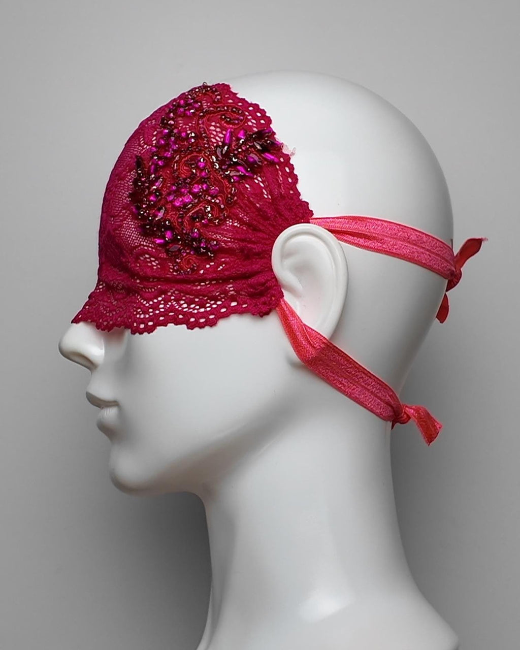 Deep Fuchsia See Through Eye Mask with Crystal Embellishment