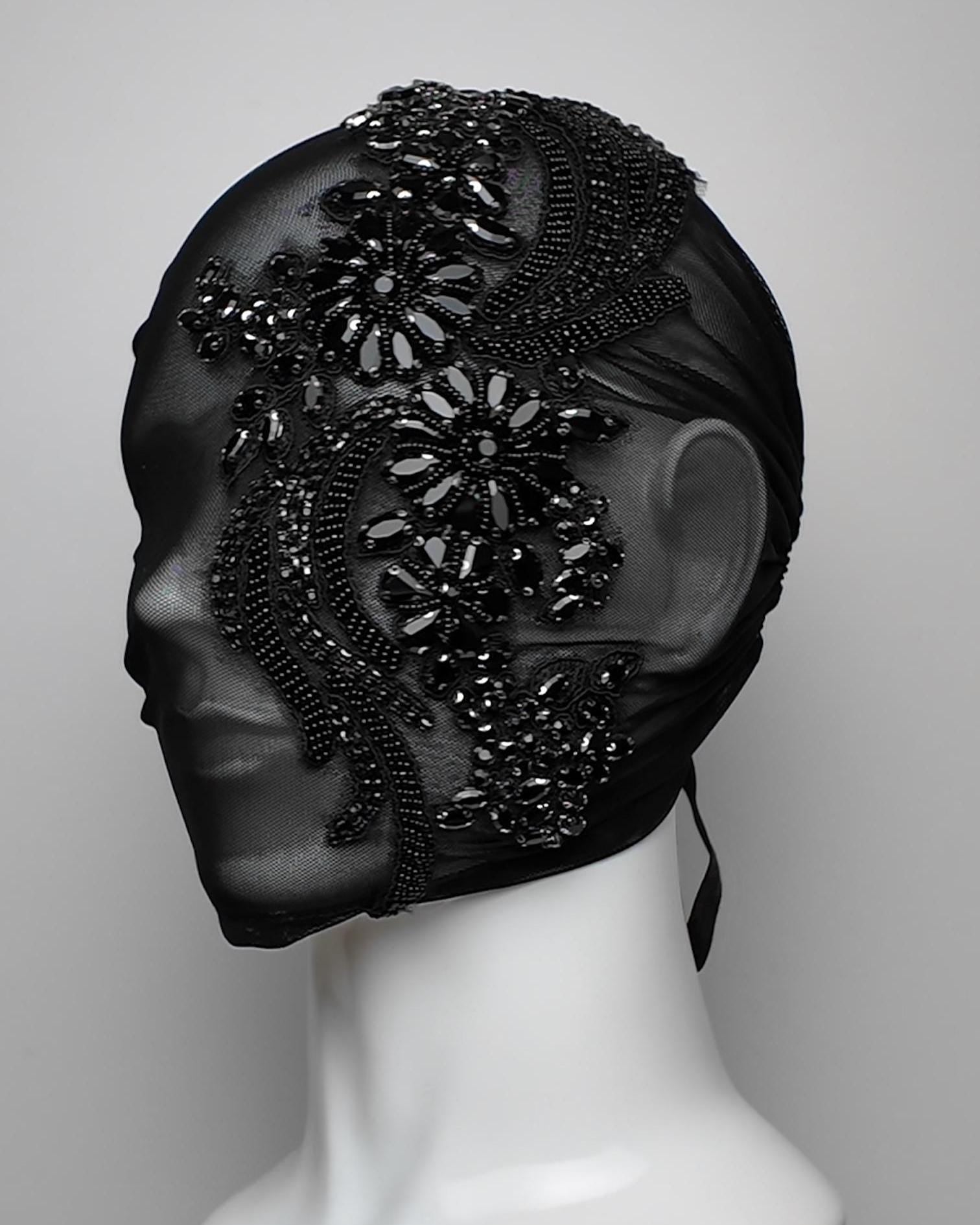 Black Crystal Embellished Overhead Mask
