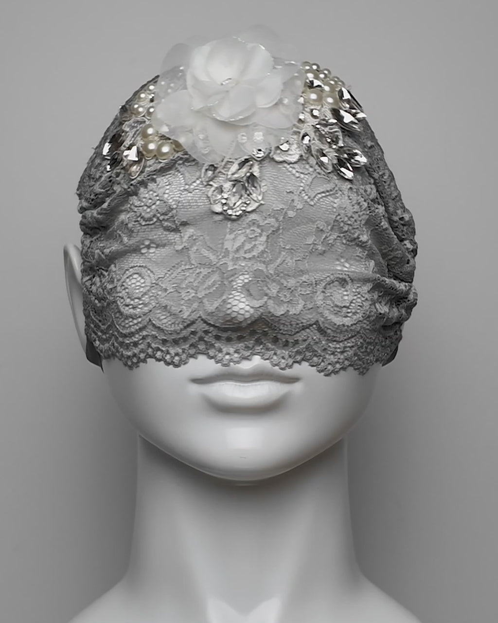 Embellished Crystal 3D Flower Sheer Lace Eye Mask